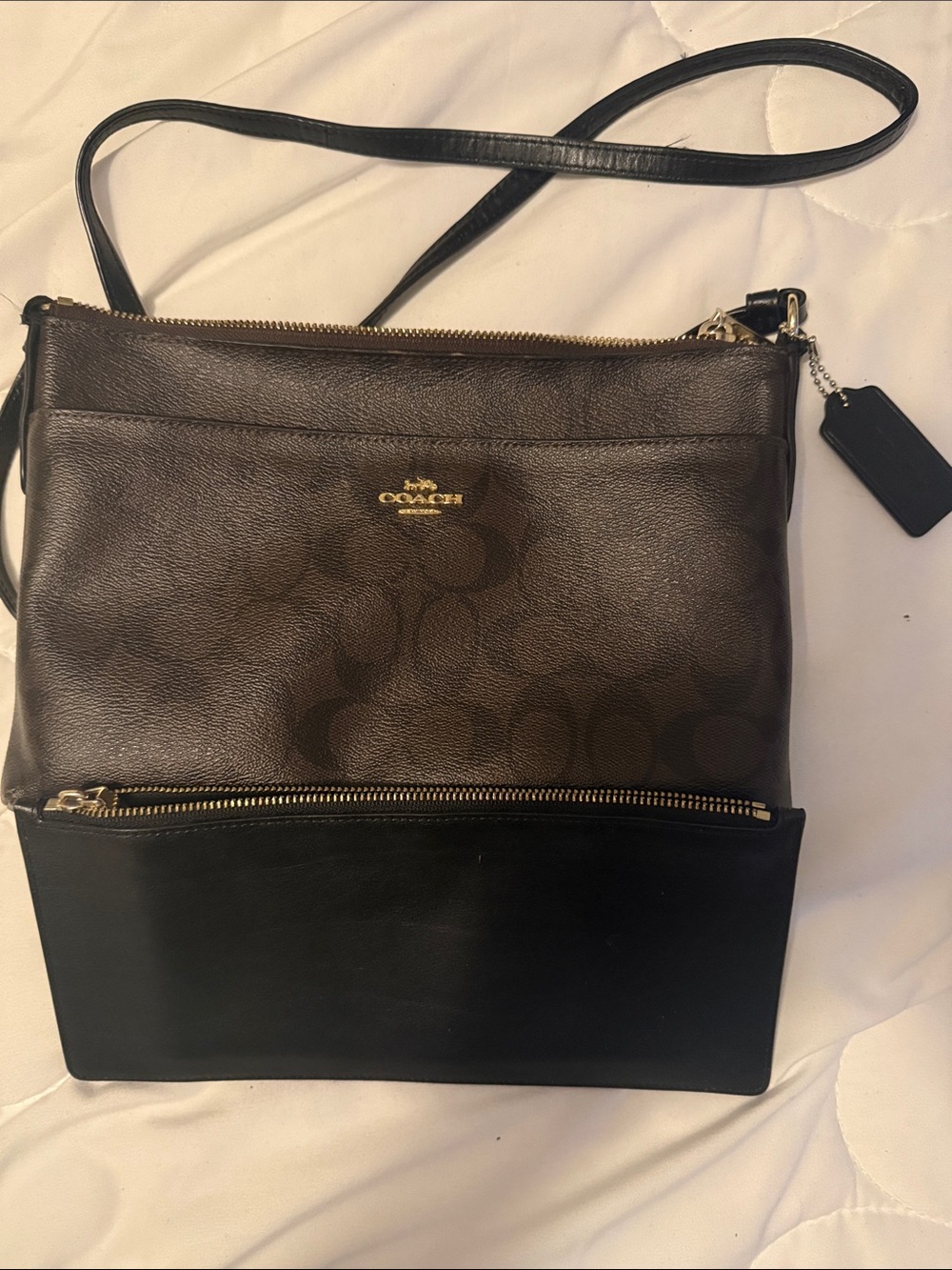 Coach East/West Pop Up Crossbody Brown and Black Crossbody Bag